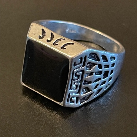 Natural black obsidian S925 silver ring size 11 - Picture 3 of 8